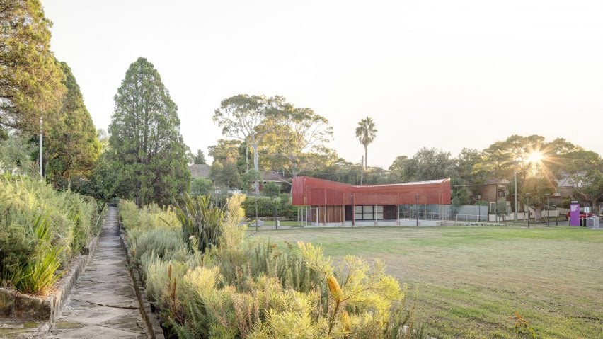 Park and exterior view of Hurlstone Park Community Centre by Sam Crawford Architects